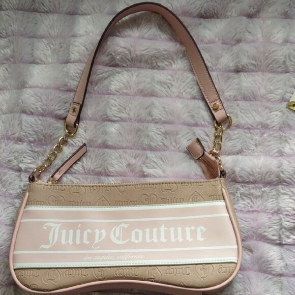 Juicy Couture Los Angeles Pink Tan Fashionista Baguette Shoulder Handbag - Picture 1 of 12